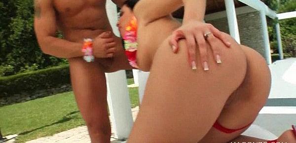  Hot ass brunette mouth fucking hungry shaft by the pool